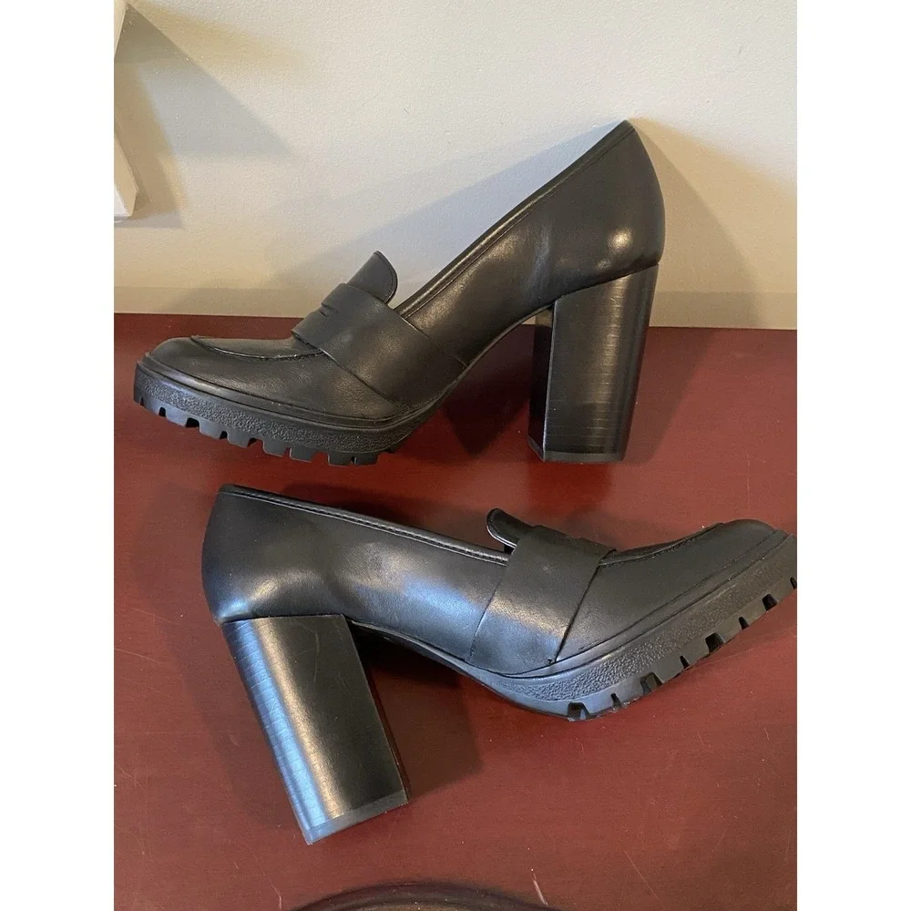 Steve Madden Marin 6.5M Black Leather Treaded Platform Loafers 3.5
